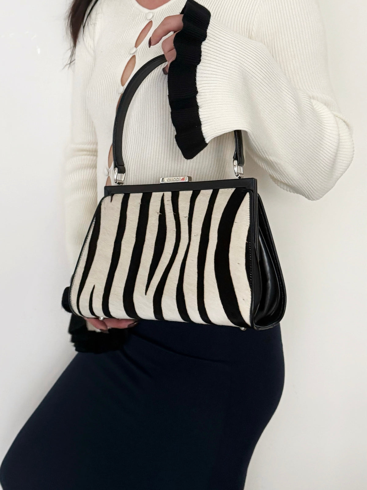 03. Gucci calf pony hair zebra print top handle bag