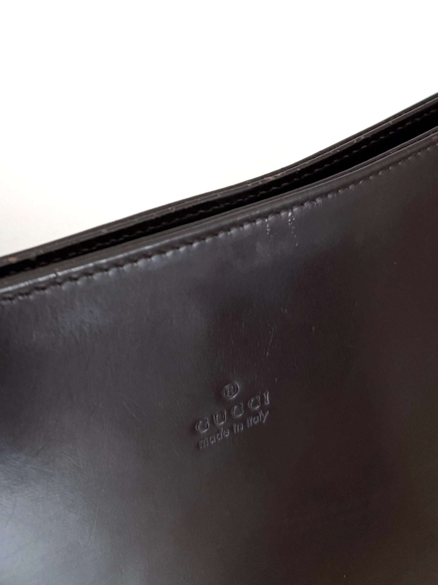 Gucci brown enamel shoulder bag