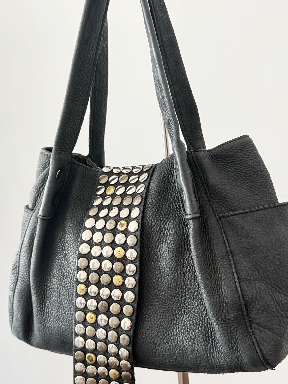 03. Tres grey slouchy leather studded tote