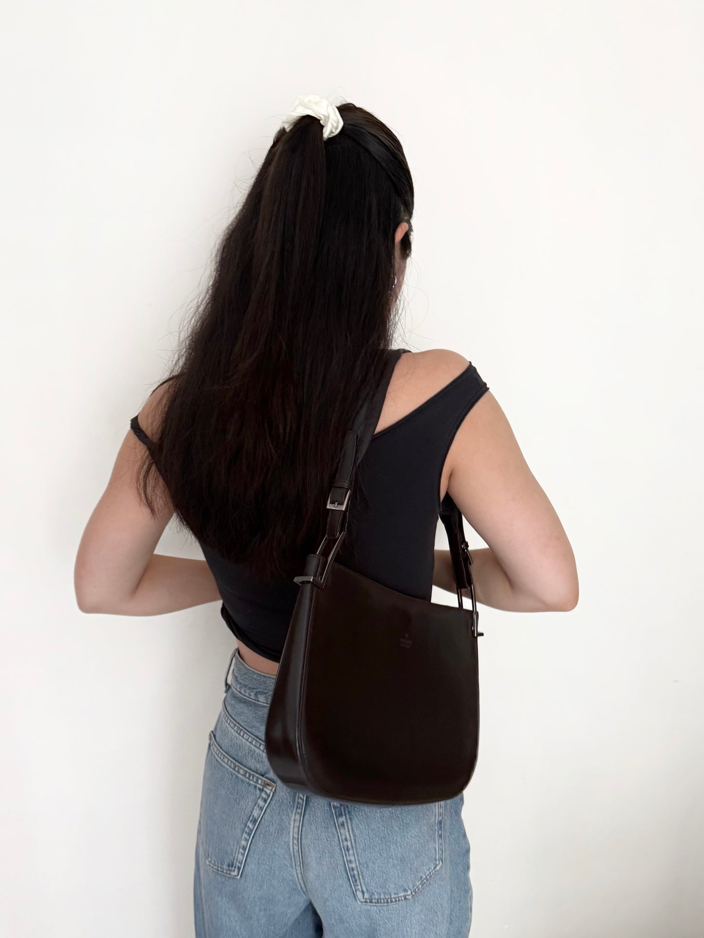 Gucci brown enamel shoulder bag