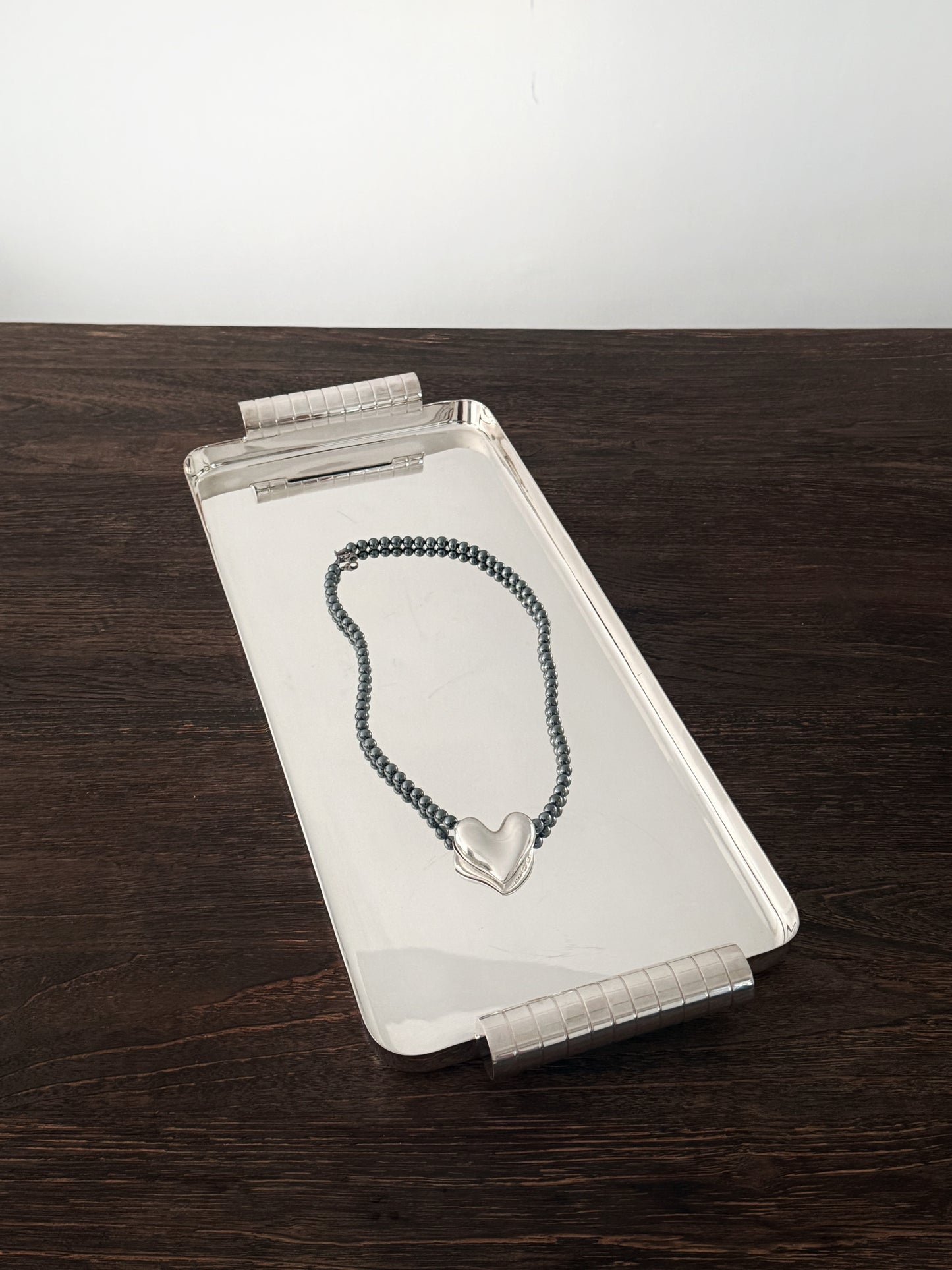 02. Georg Jensen 1980s hematite bead large heart necklace 247b