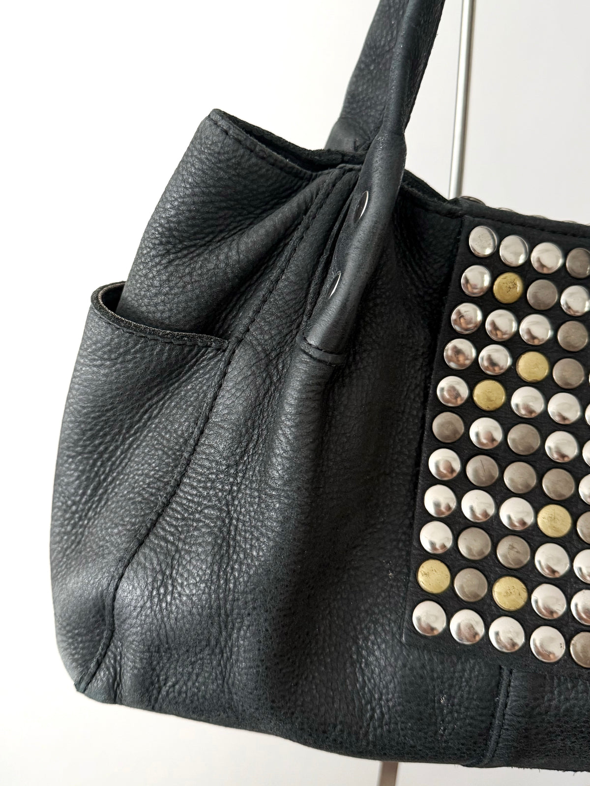 03. Tres grey slouchy leather studded tote