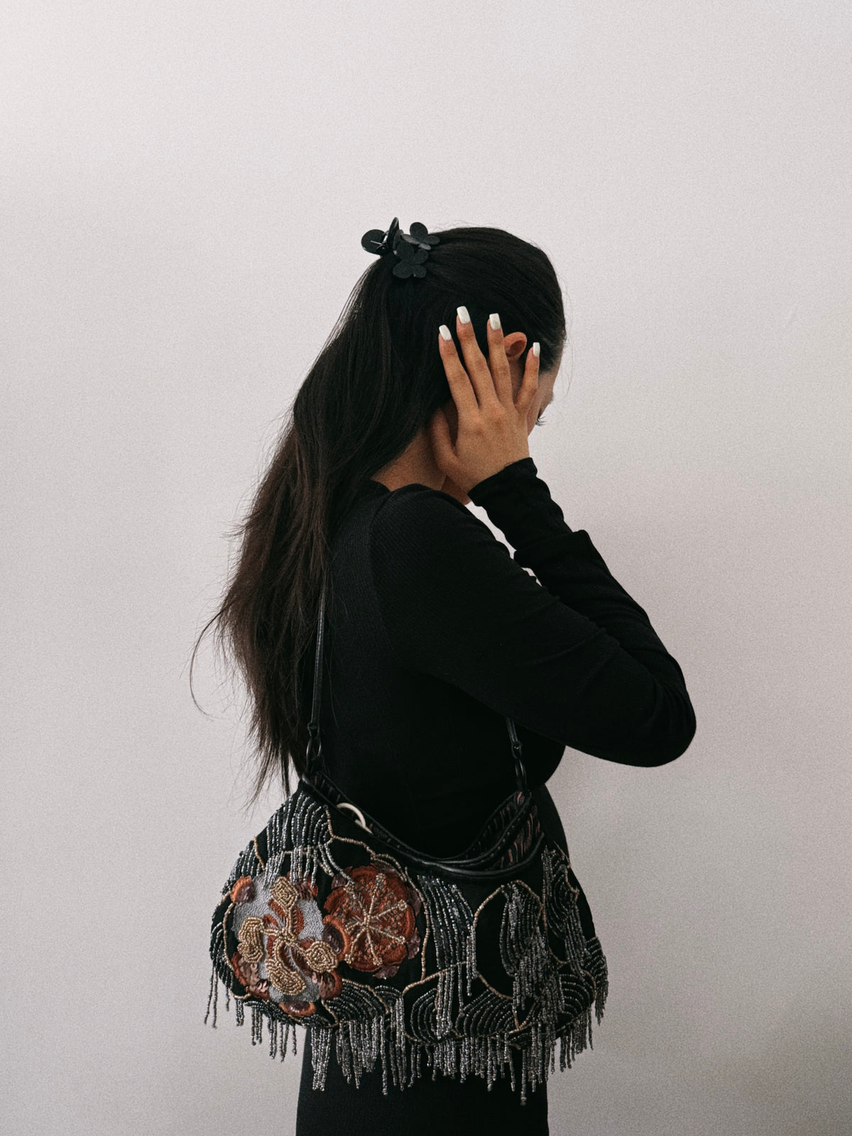 03. Jamin Puech floral embellished black shoulder bag