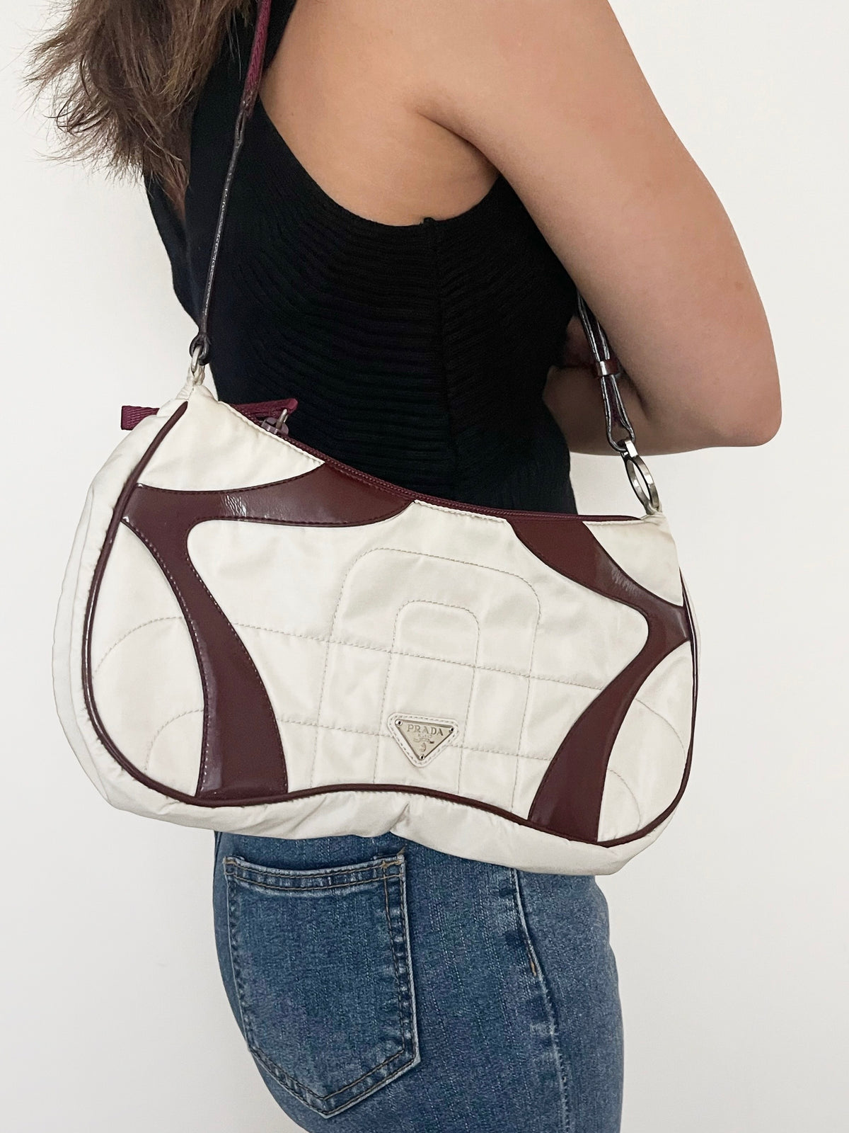 03. Prada 2000 leather and quilted nylon shoulder bag