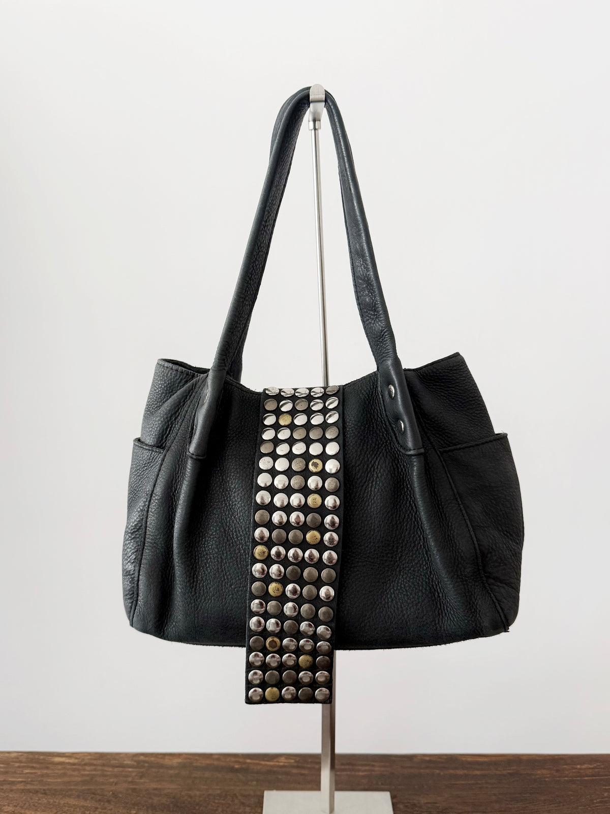 03. Tres grey slouchy leather studded tote