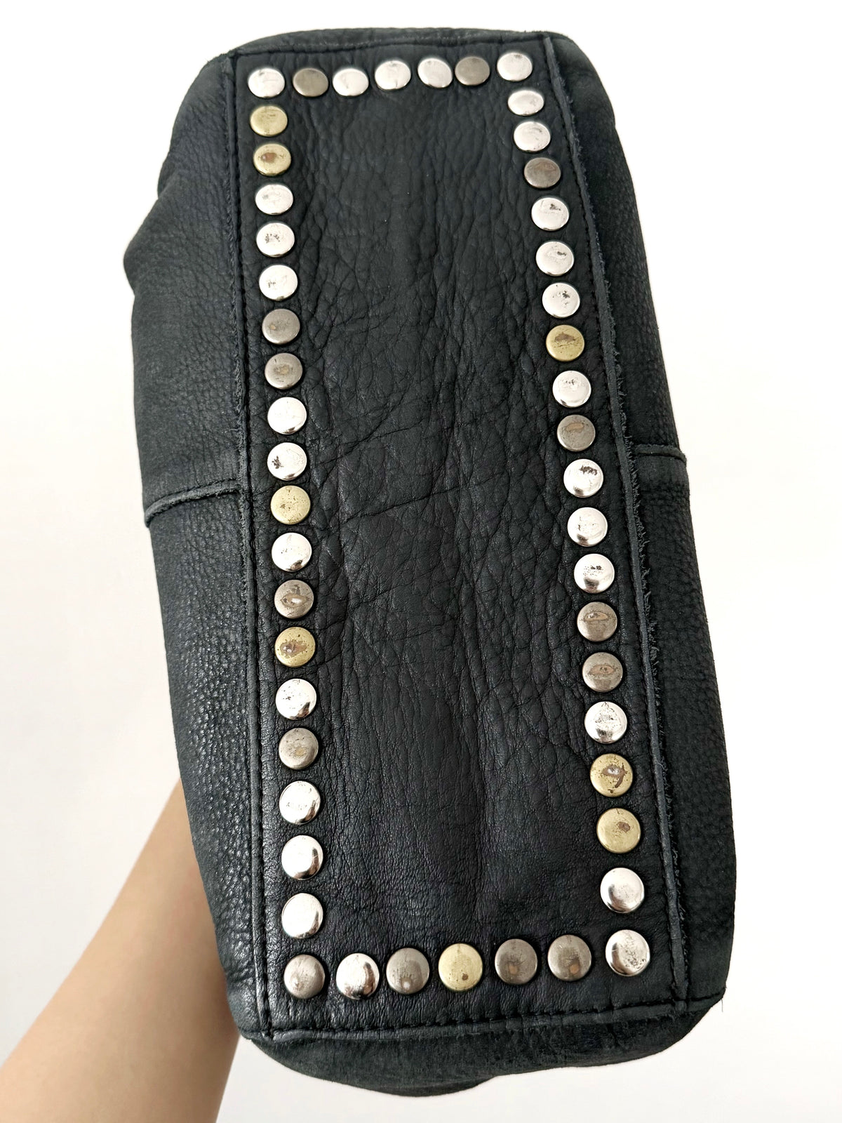 03. Tres grey slouchy leather studded tote