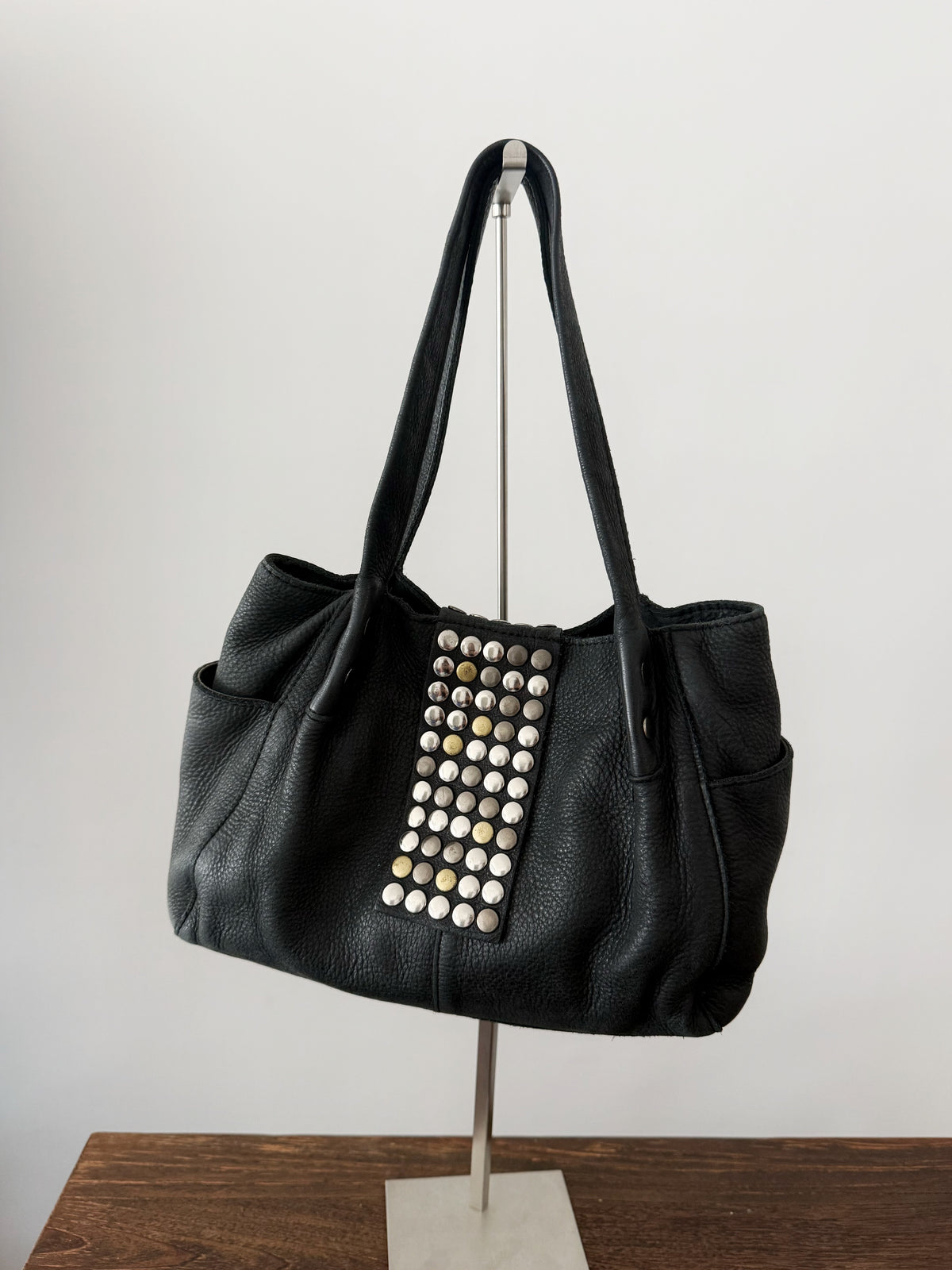 03. Tres grey slouchy leather studded tote