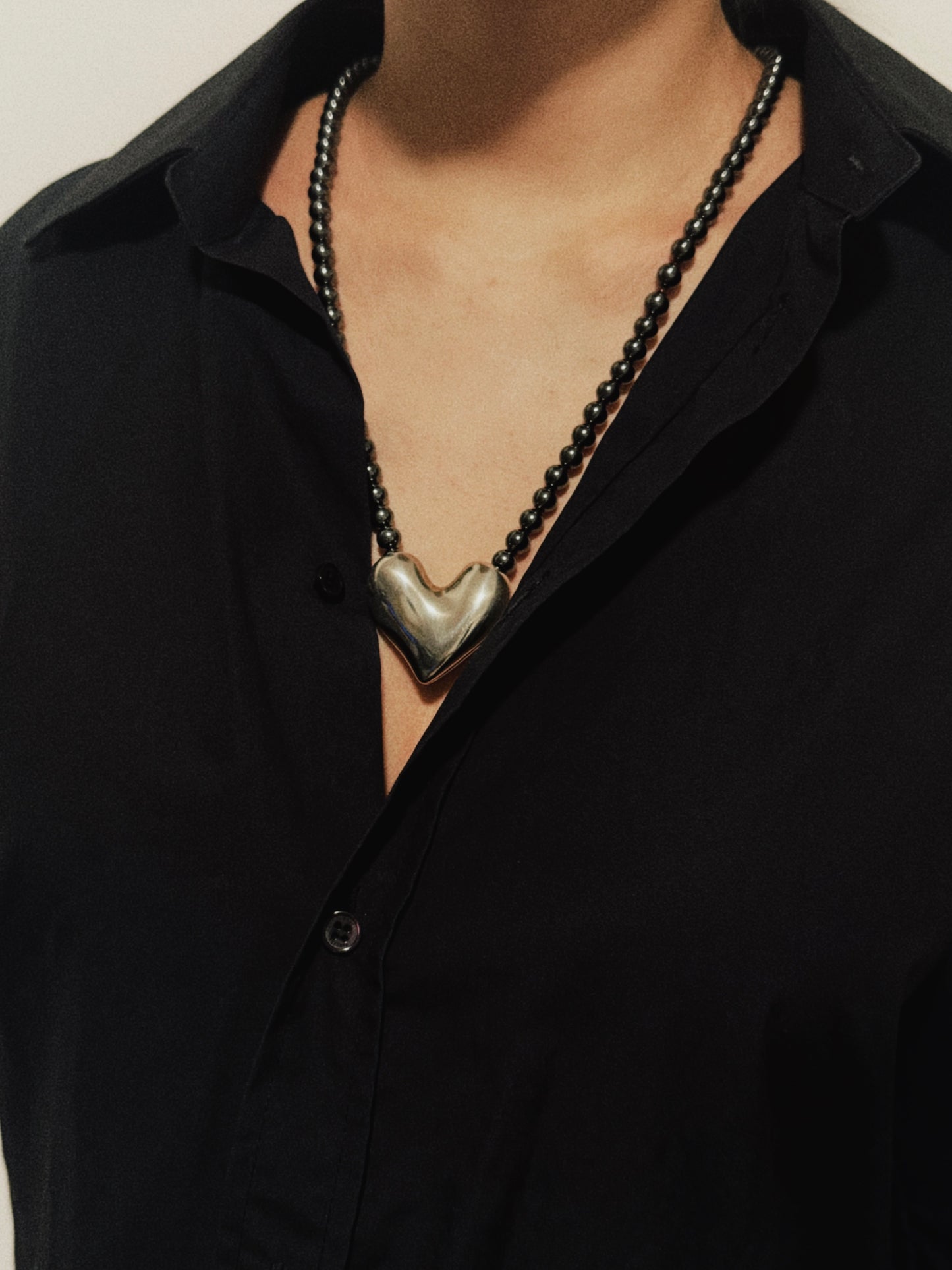 02. Georg Jensen 1980s hematite bead large heart necklace 247b