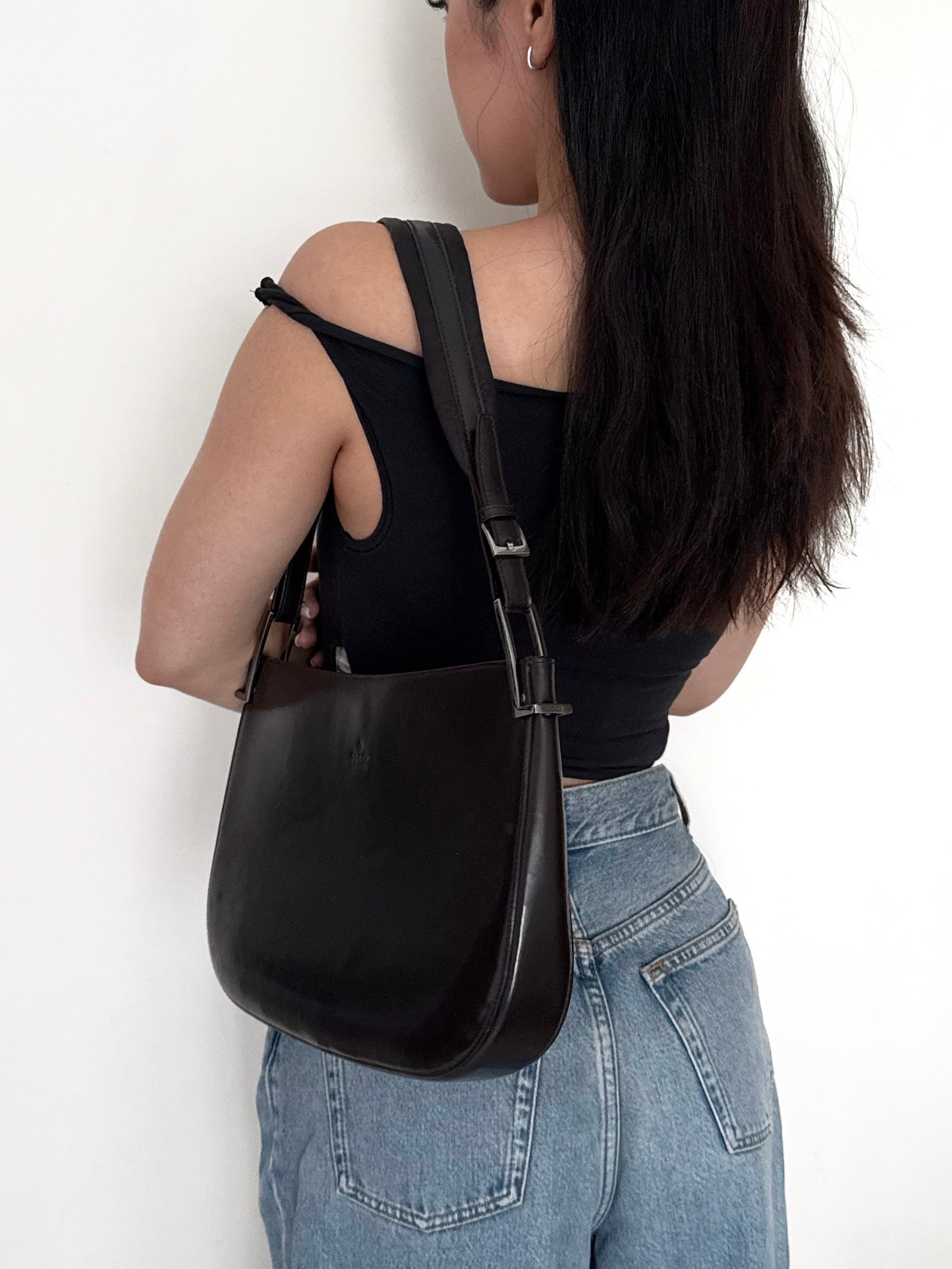 Gucci brown enamel shoulder bag