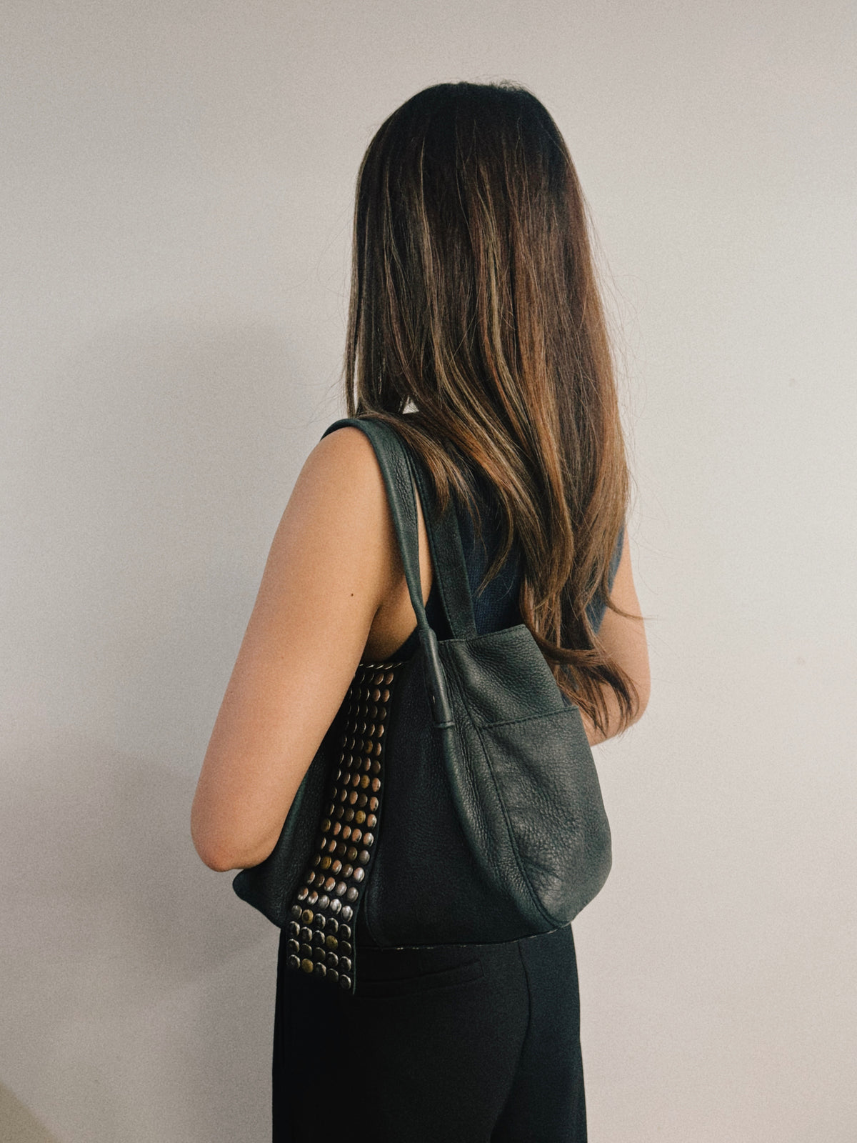 03. Tres grey slouchy leather studded tote