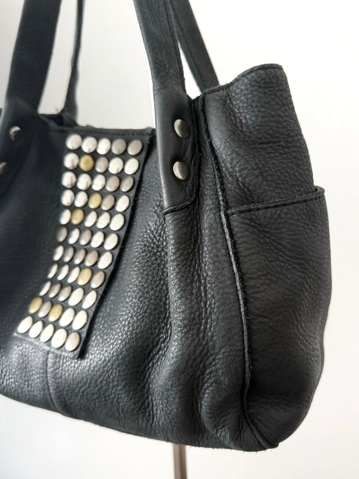 03. Tres grey slouchy leather studded tote
