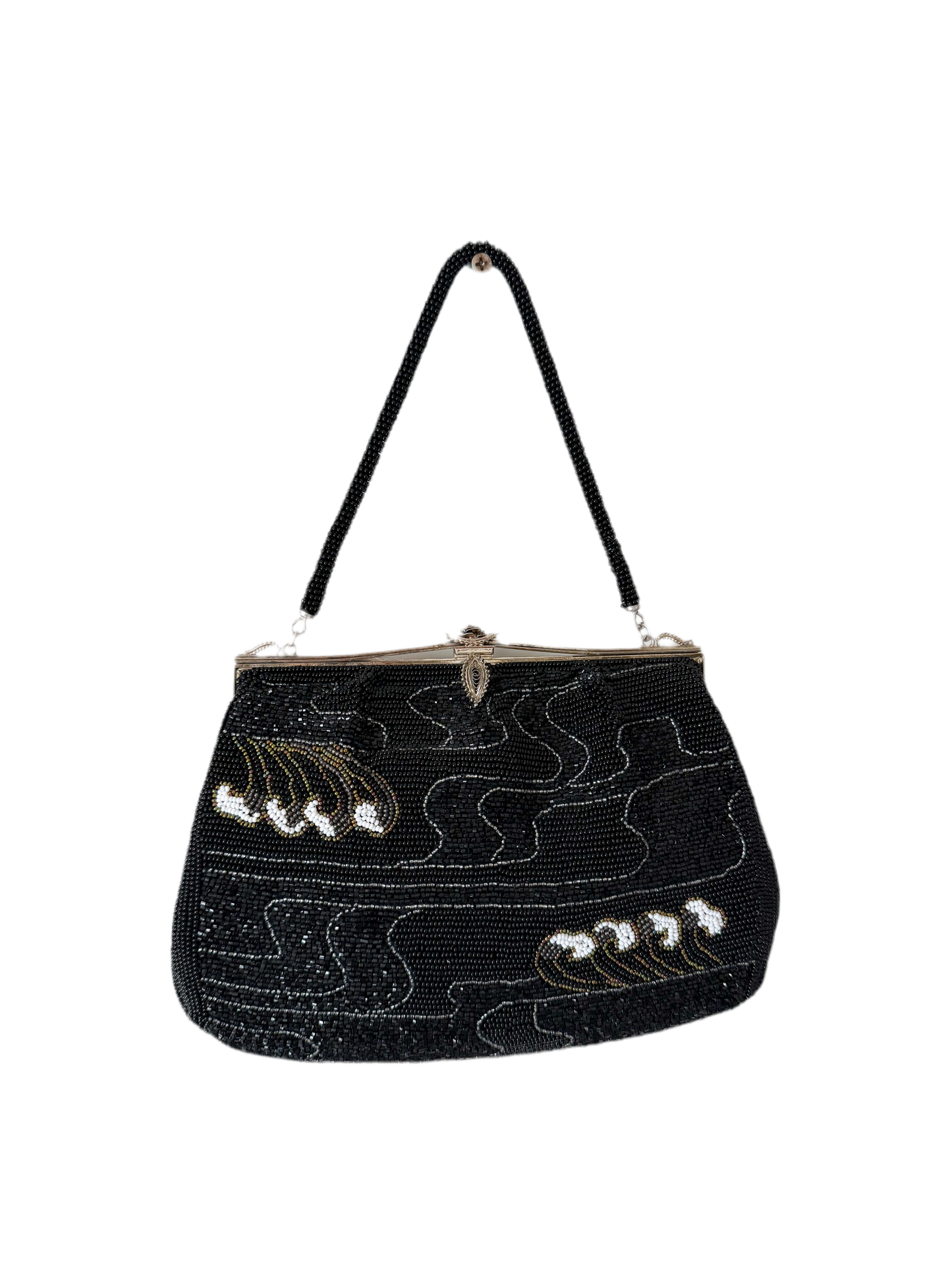 03. Wave motifs black beaded bag