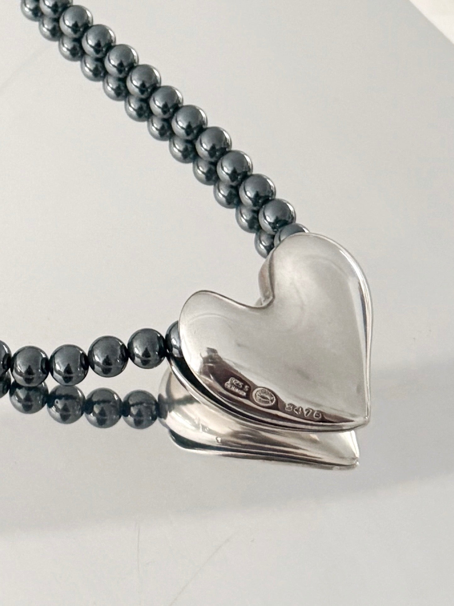 02. Georg Jensen 1980s hematite bead large heart necklace 247b