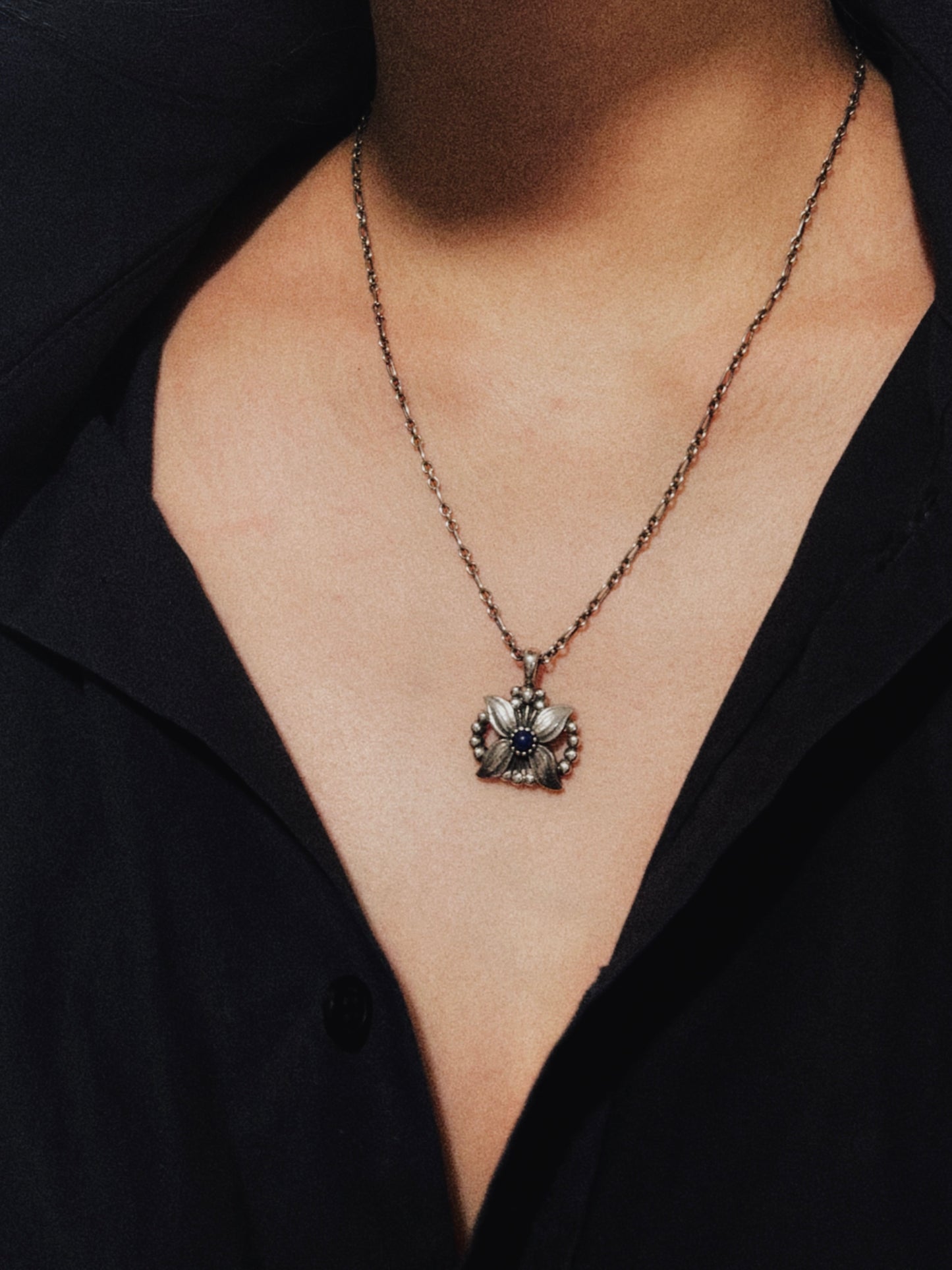 02. Georg Jensen 1998 Heritage flower and Lapis Lazuli necklace