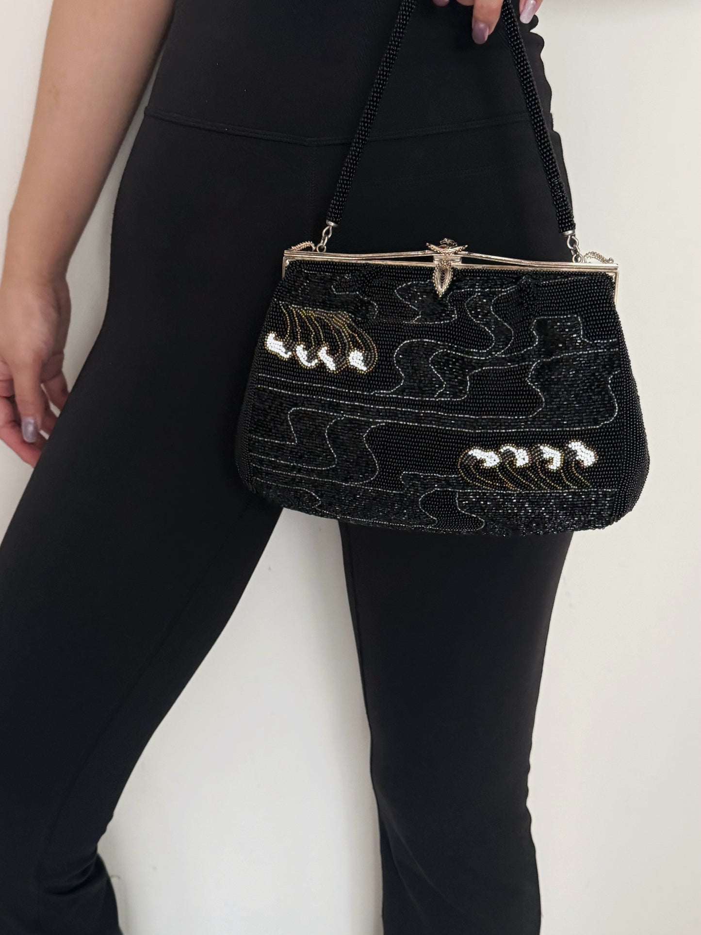 03. Wave motifs black beaded bag