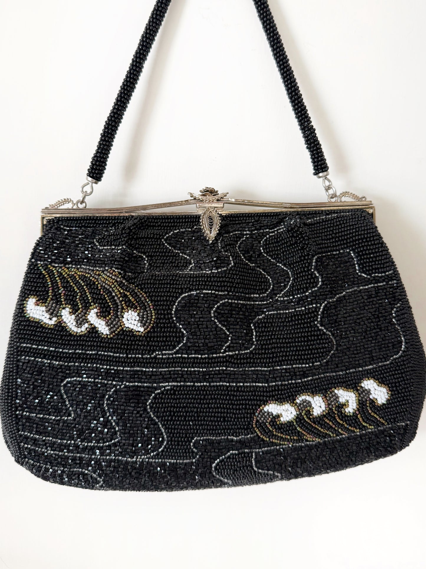 03. Wave motifs black beaded bag