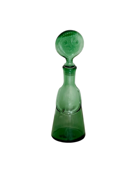 Erik Höglund green face decanter with face stopper