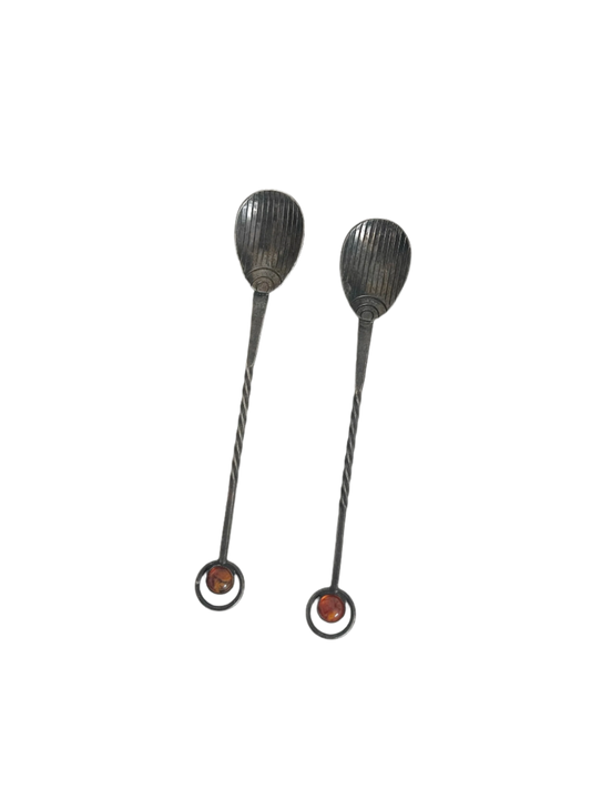 Set of 2 silver plated tea spoon with amber stone